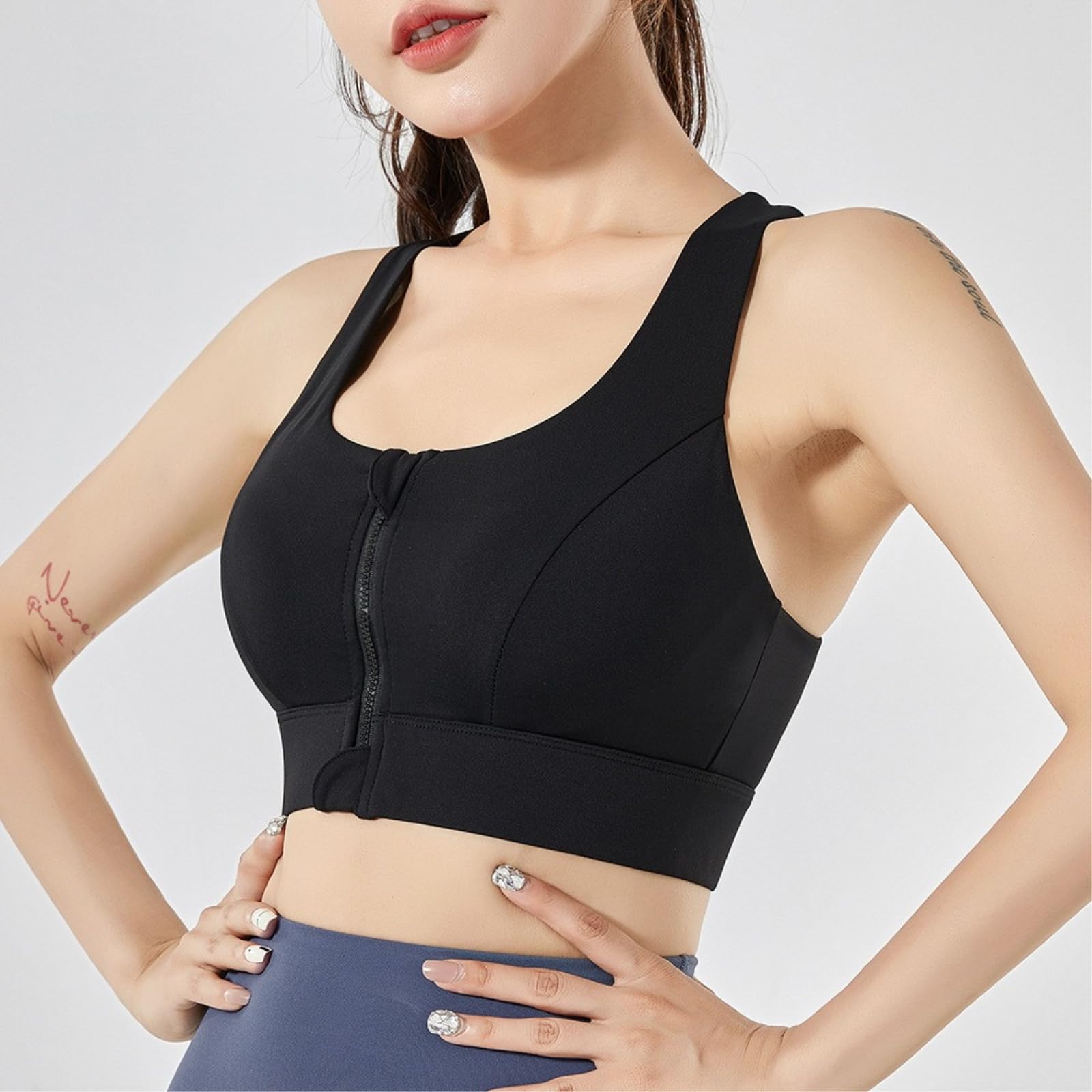 CHENSHI Sujetador Deportivo Mujer con Cremallera Frontal De Alto Impacto A Prueba Choques Top Yoga Seco Rápido para Las Mujeres-Black-s