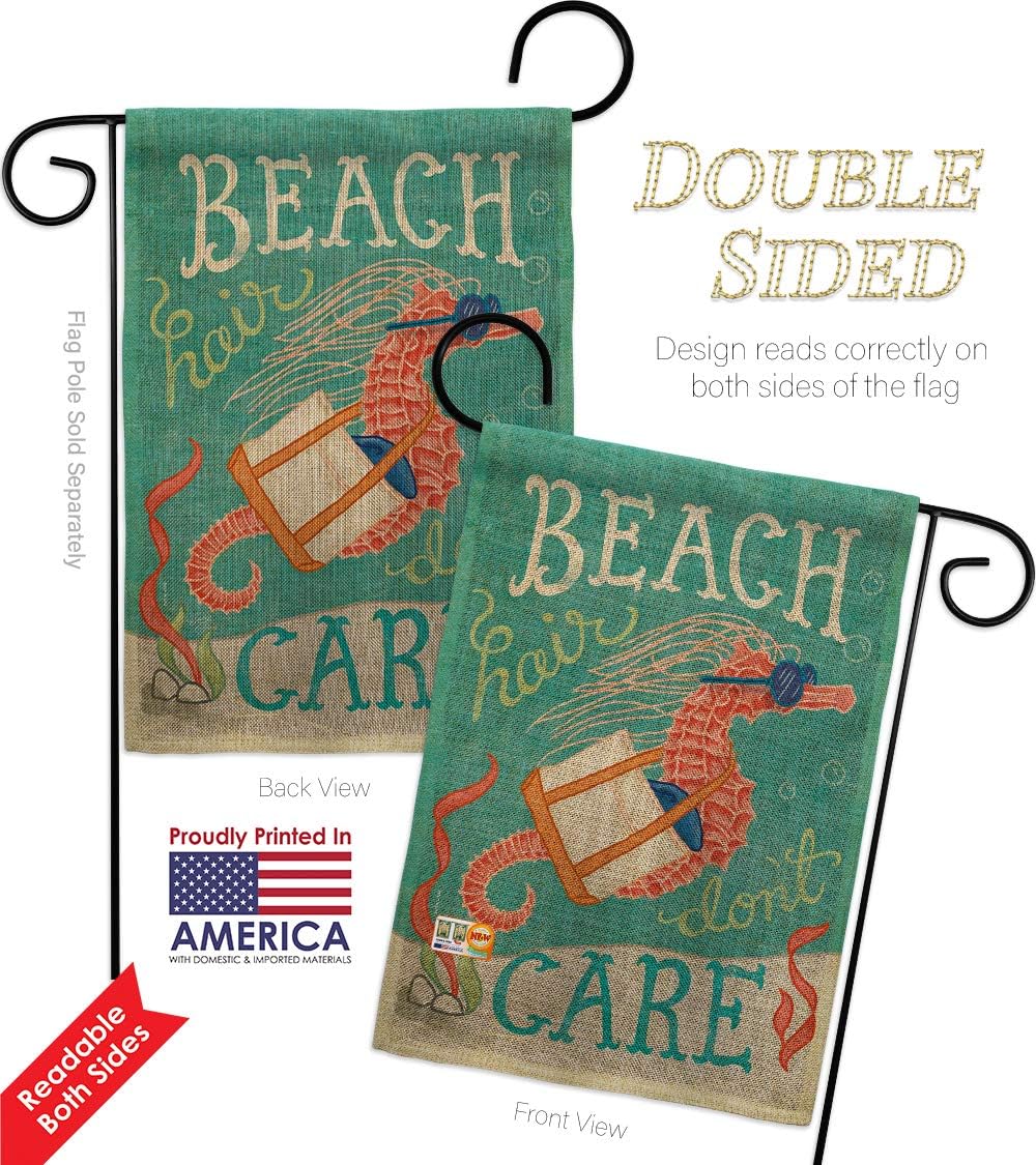 Seahorse Beach Hair Burlap Garden Flag Coastal Tropical Sea Shells Ocean Sand Outdoor Summer Coral Small Decorative Gift Yard House Banner Double-Sided Made In USA 13 X 18.5