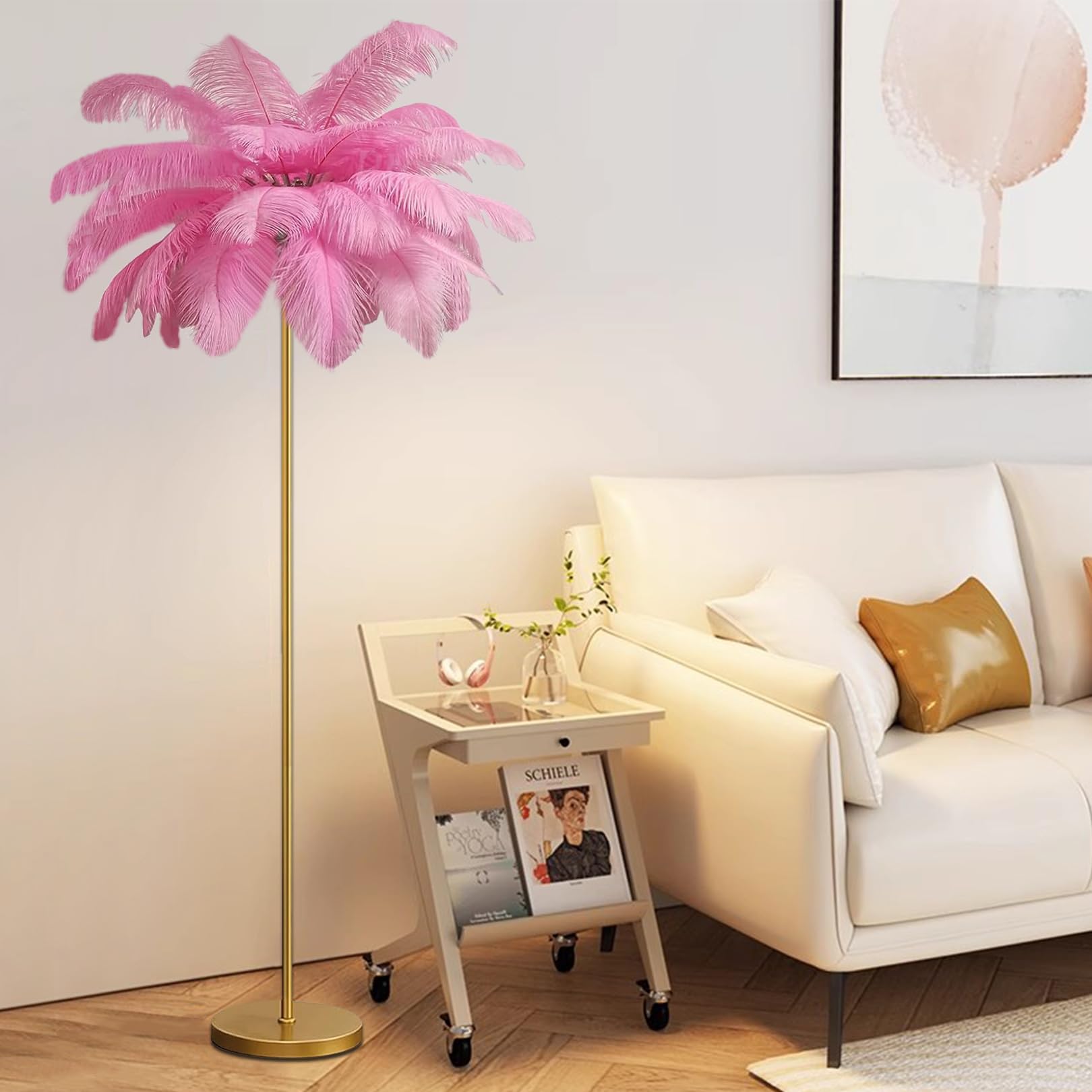 Lámpara de pie de plumas antideslumbrante y regulable de 160cm con base metálica 8