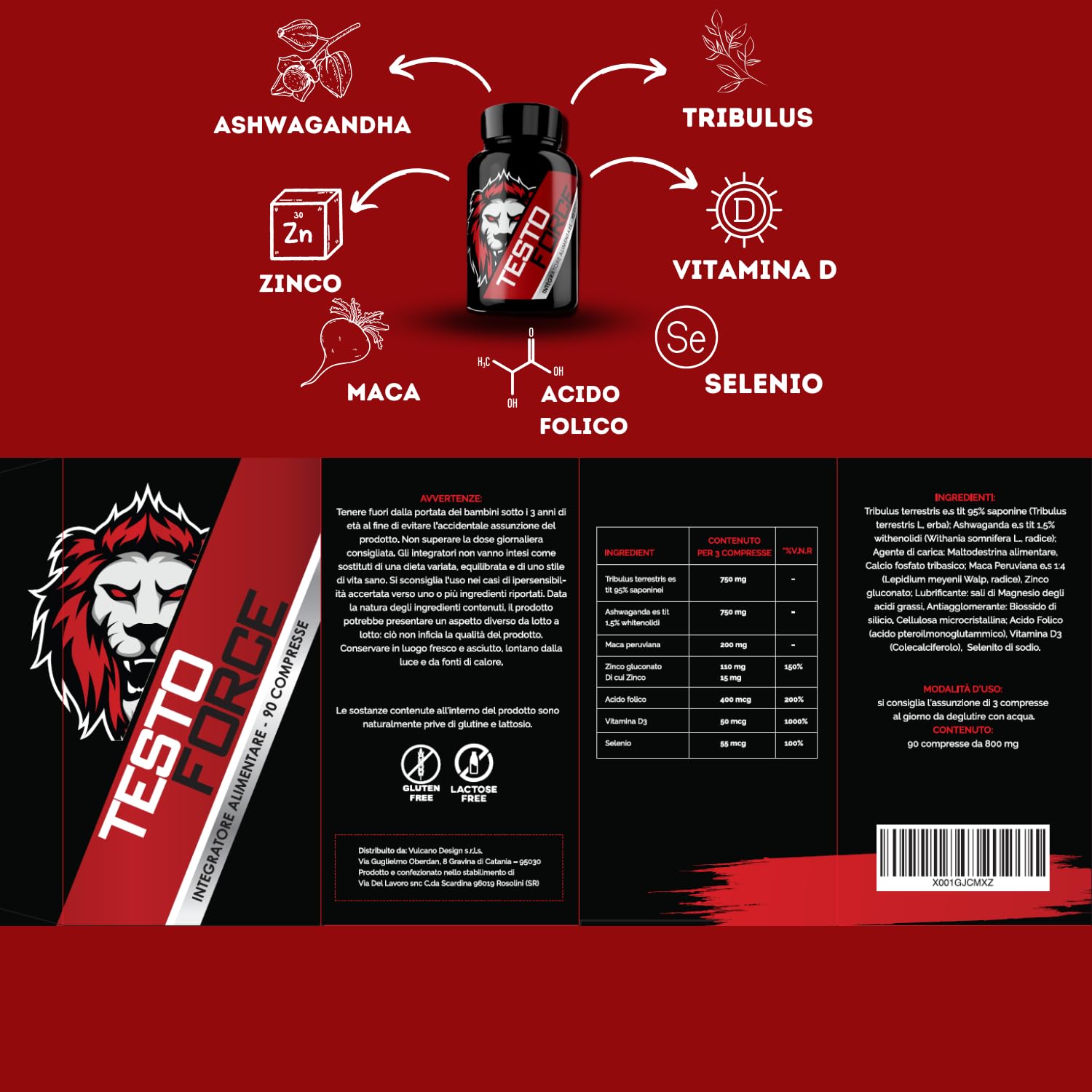TESTO FORCE | 90 Compresse | Azione Rapida e Potente | Aumento Massa Muscolare Uomo, Alto Dosaggio di Tribulus Terrestris, Maca Peruviana, Ashwaganda, Zinco