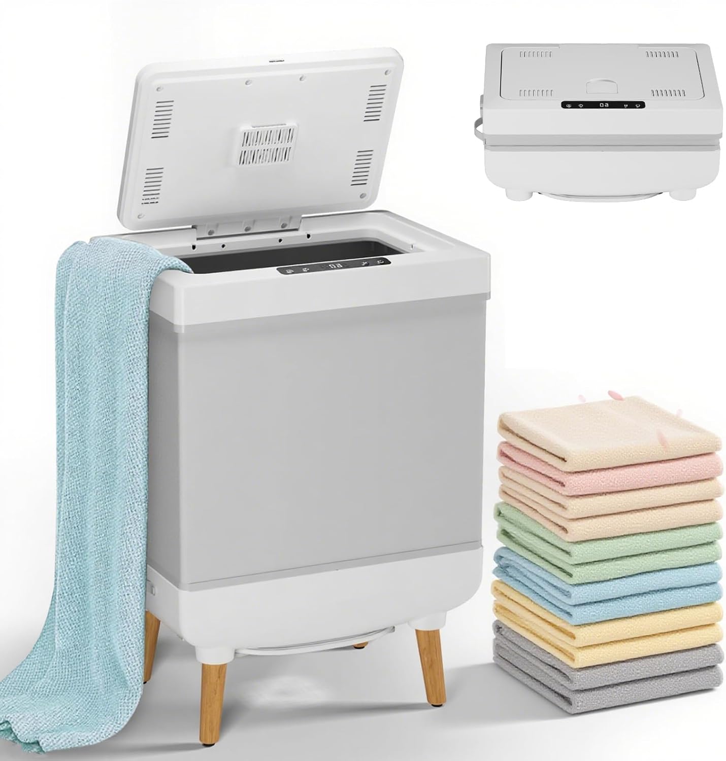 Foldable Towel Warmer Bucket with High-Temp Fabric Liner and Support Legs, Portable Heated Towel System for Home, Spa, Salon and Bathroom Use