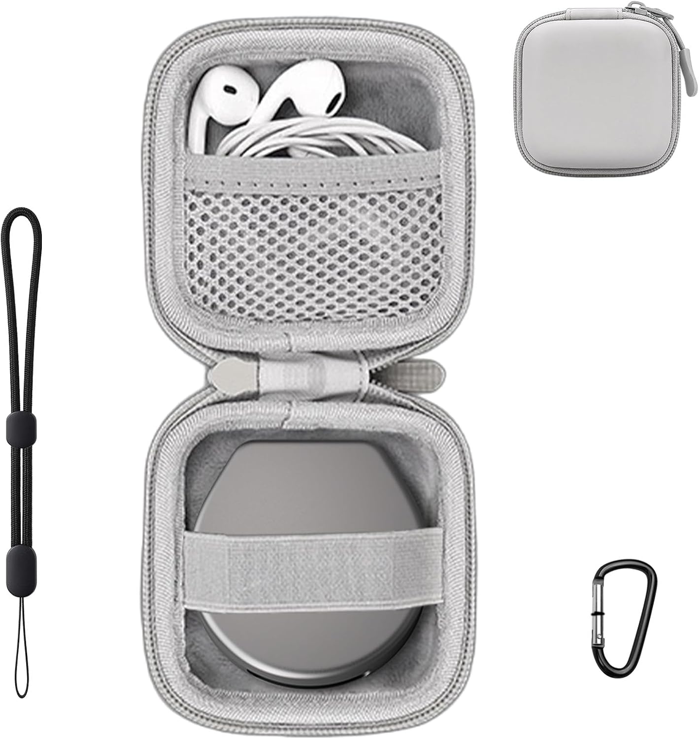 Carrying Case for Oura Ring 5 Charging Case, PU Storage Bag with Lanyards and Carabiners for Oura Ring 5,Black