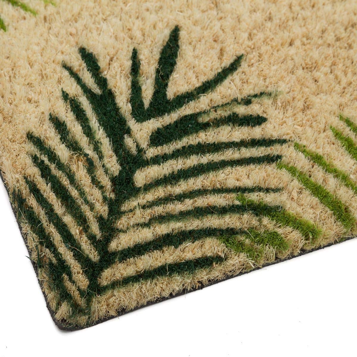 D'CASA Zerbino In Fibra Di Cocco Con Base Antiscivolo, Motivo Etnico Verde E Beige, 60x40 Cm, Scritta Welcome