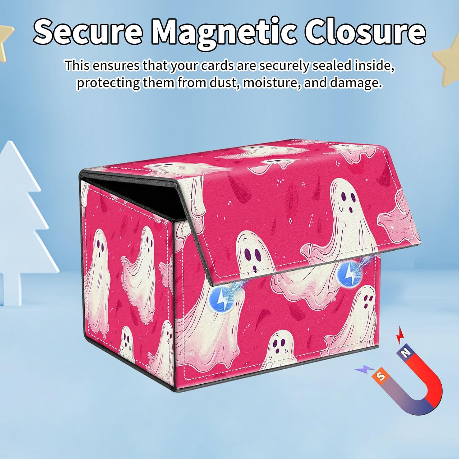 for MTG Commander Deck Box,Card Deck Box for Trading Yugioh MTG,Fits 100 Double Sleeved Cards,PU Leather Strong Magnet Case for Magic Commander TCG CCG,Cute Pink Spirit