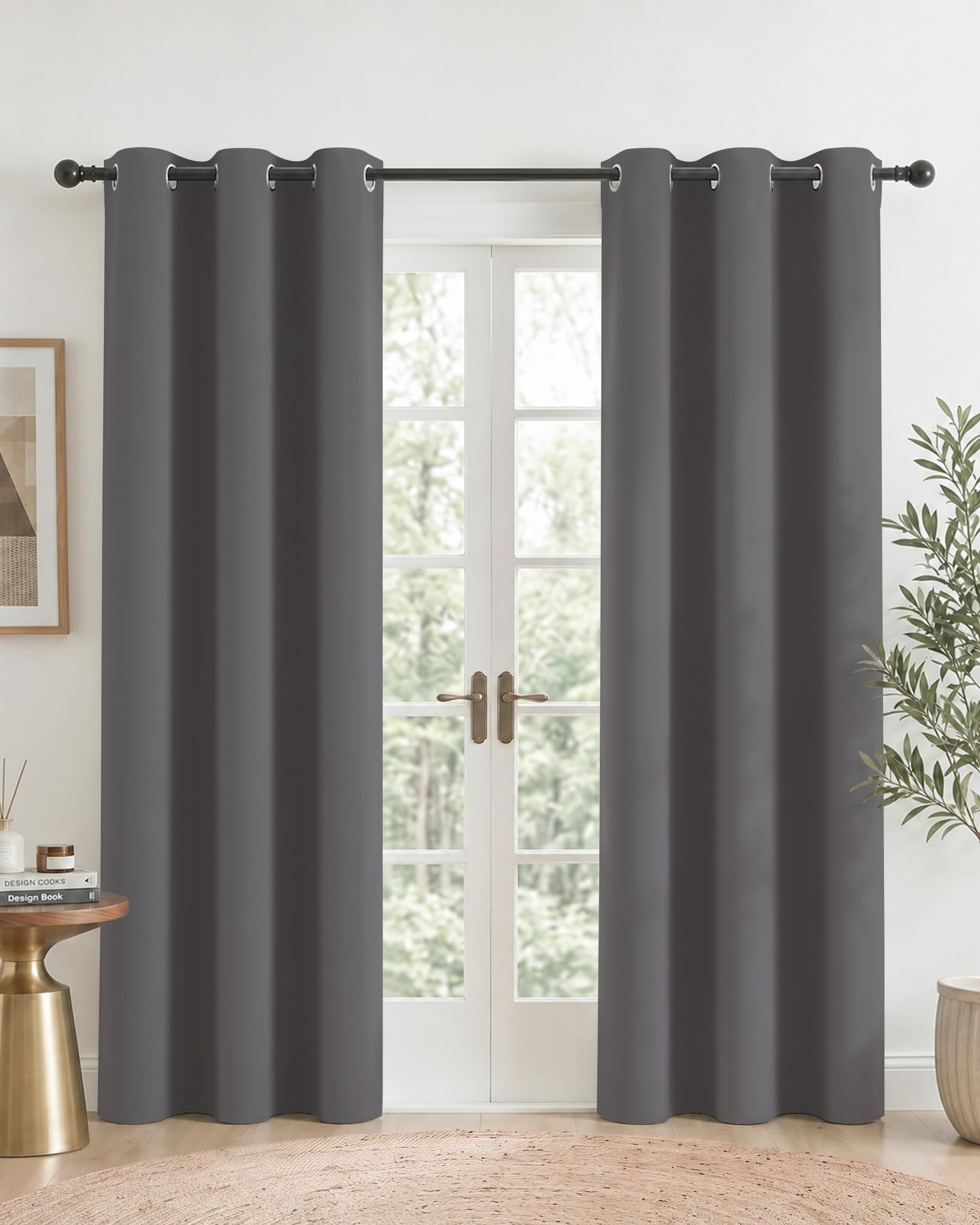 PONY DANCE Grey Eyelet Blackout Curtains 90 Drop, Thermal Insulated Room Darkening Drapes for Living Room & French Door, Classic Energy Saving Privacy Noise Reducing Set, 2 Panels W42 xL90 — image 1