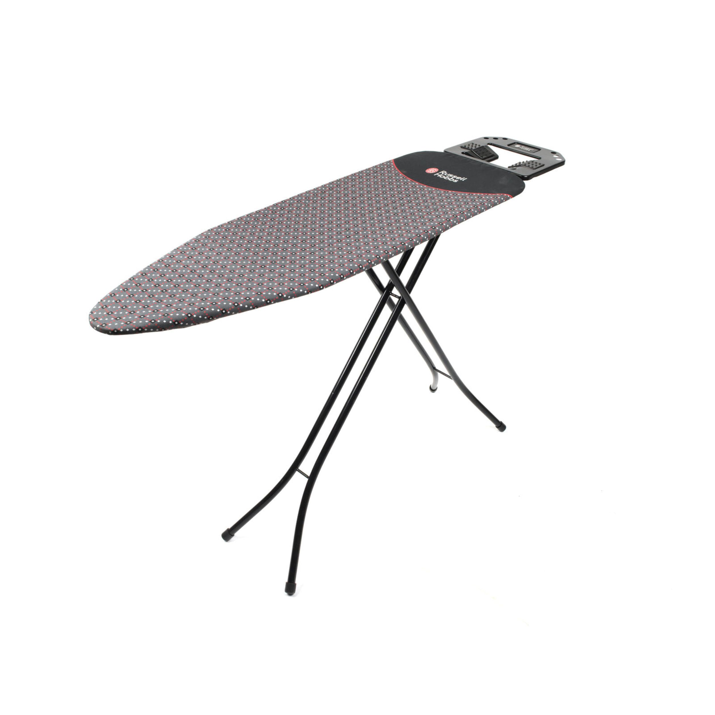 Russell Hobbs Black La043153blk Geo Folding Ironing Board With Jumbo Iron Rest, Adjustable Height, Non-Slip Plastic Feet, Collapsible Ironing Table For Left & Right-Handed Use, 122 X 38Cm, Geometric Pattern