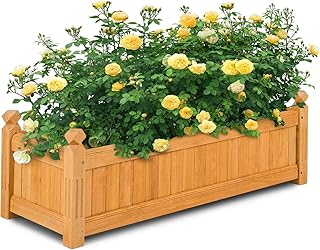 Safstar Wooden Raised Garden Bed, Outdoor Rectangular Planter Box W/ Drainage Holes, Wood Raised Planter for Vegetable Fruit Flower, Rise Planter Container for Yard Patio Garden 43.5