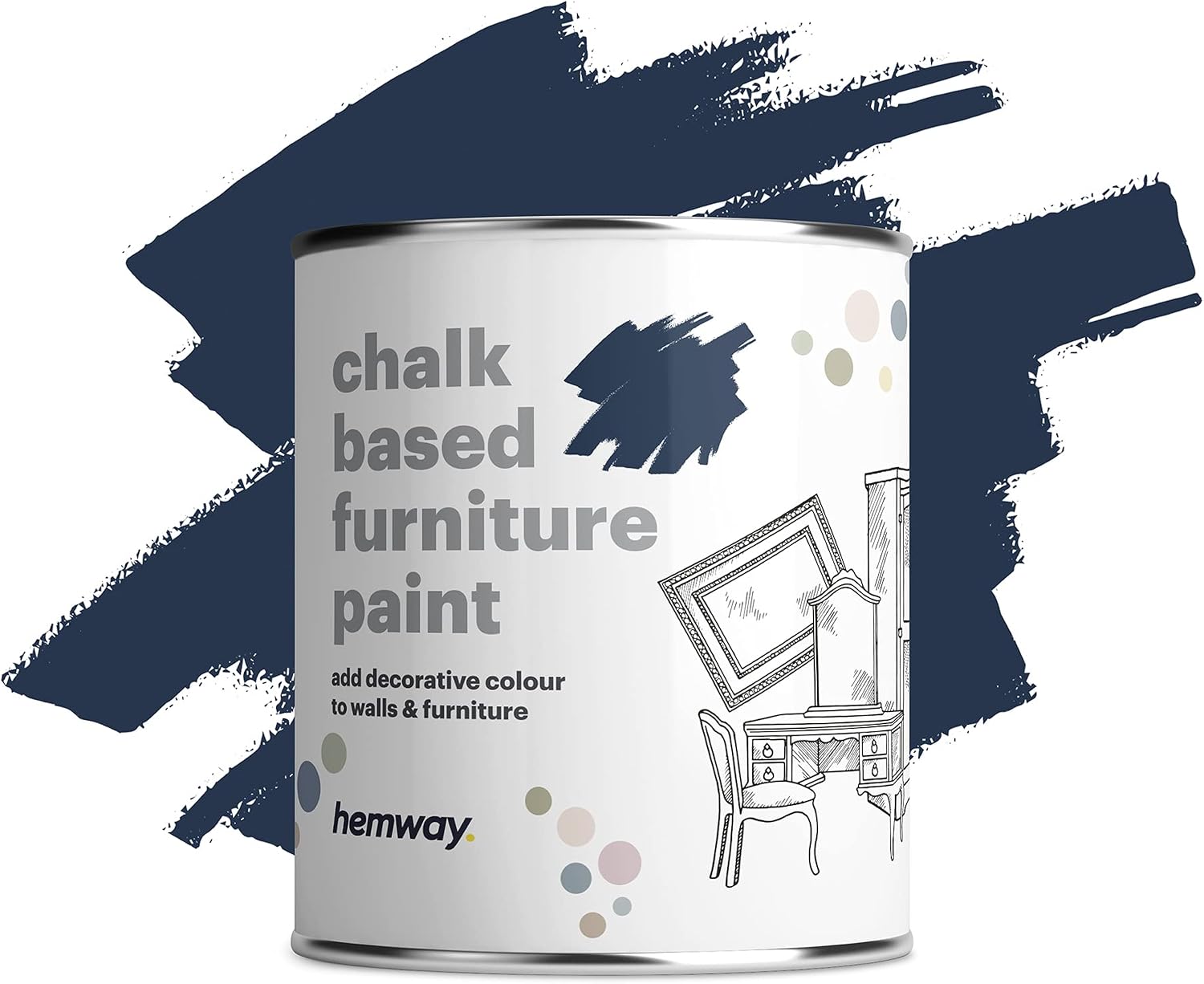 Hemway Chalk Based Furniture Paint, Blueberry Blue 1L, Matt Finish Shabby Chic, Chalk Paint Furniture & Walls, Quick Dry & 1 Coat