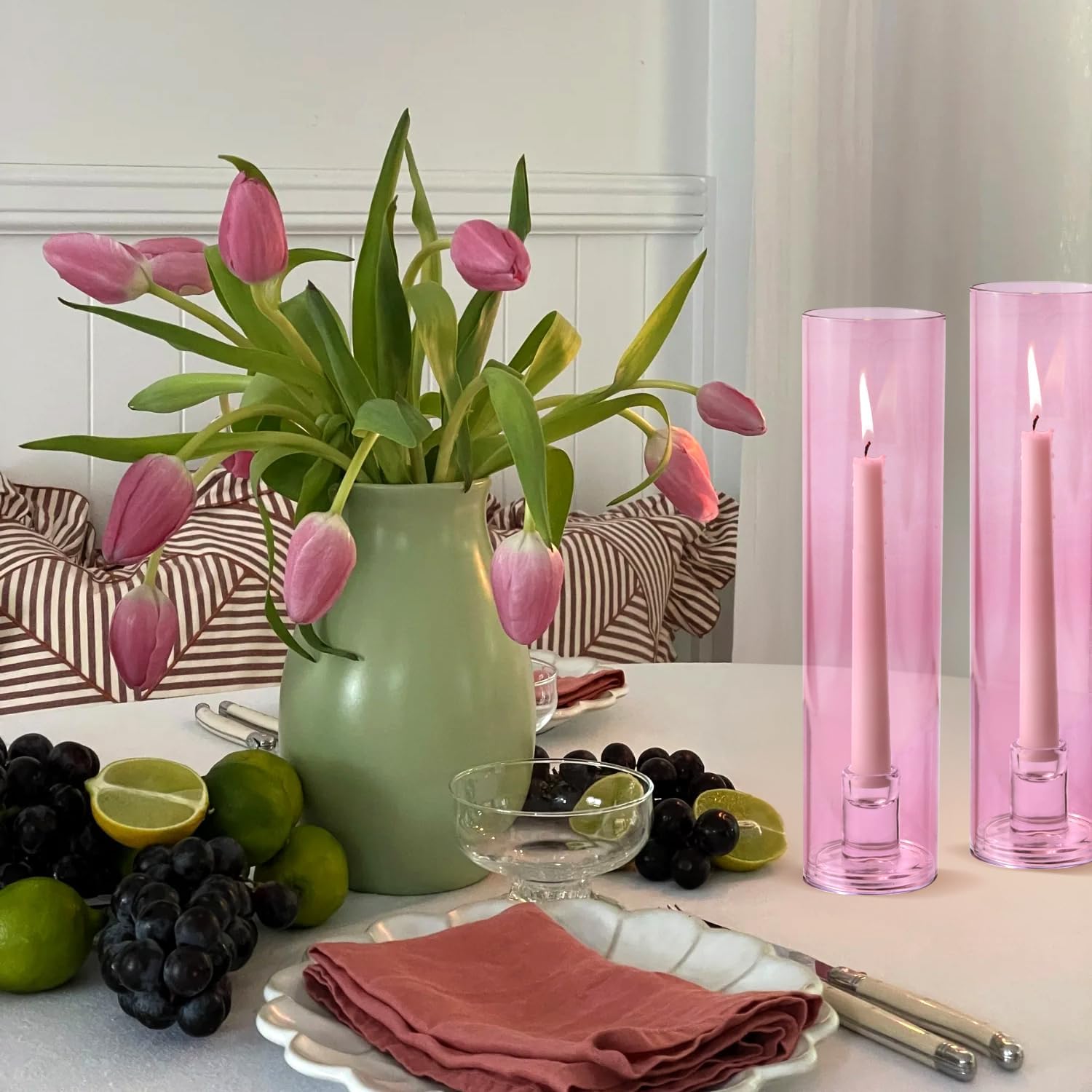 Vixdonos Glass Hurricane Candle Holder Set of 3 Modern Candlestick Holders Long Taper Candle Stand with 11.8 inch Tall Cylinder Windproof Cover for Wedding Party Table Centerpiece Outdoor