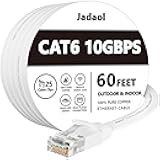 Jadaol Cat 6 Ethernet Cable 60 ft, 10Gbps Support Cat8 Cat7 Network, Flat RJ45 LAN Patch Cable, High-Speed Wired Internet Cable for Router, Modem, Switch, Gaming Consoles, PC, Streaming Devices, White