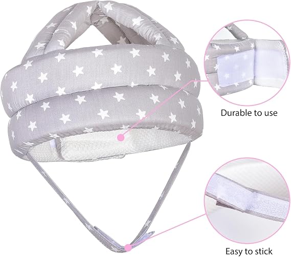 Baby Adjustable Helmet with 3 Pairs Baby Knee Pads for Crawling & 3 Pairs Baby Socks,Lightweight and Soft, Great for Baby Learning to Walk and Crawl.Gray Star+6