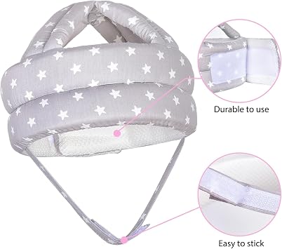 Baby Adjustable Helmet with 3 Pairs Baby Knee Pads for Crawling & 3 Pairs Baby Socks,Lightweight and Soft, Great for Baby Learning to Walk and Crawl.Gray Star+6