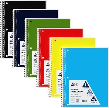 Graph Paper Notebook, Spiral Graph Paper Notebook, Grid Notebook, Quad Ruled Notebook, 8 x 10.5, 4 x 4 Square Per Inch, 6 Pack