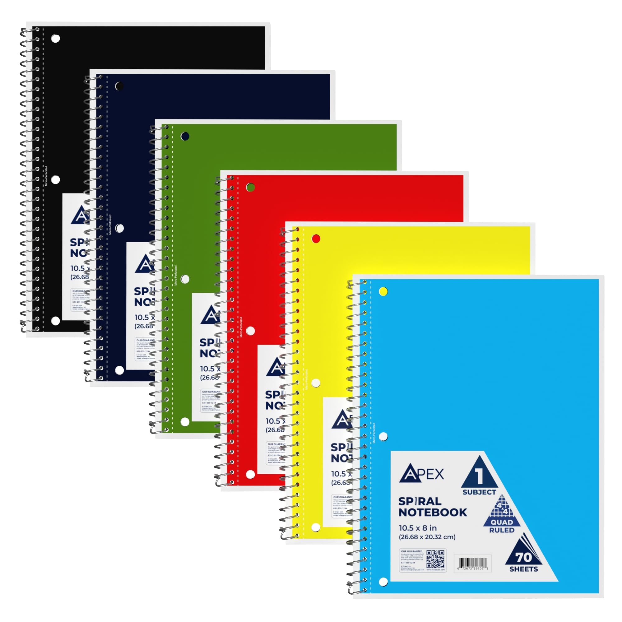 E-CLIPS USA Cuaderno de papel cuadriculado, cuaderno de papel gráfico en espiral, cuaderno cuadriculado, cuaderno de cuatro rayas, 8 x 10.5, 4 x 4 cuadrados por pulgada, (paquete de 6)