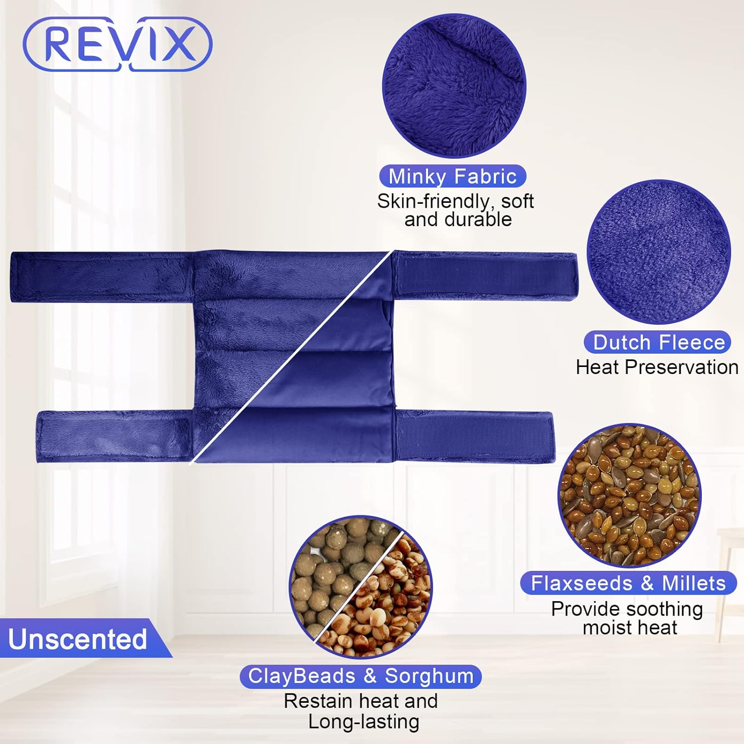 REVIX Microwave Heating Pad for Knee Pain Relief & Arthritis Elbow,Muscle and Joint, Microwavable Heated Knee Wrap for Tennis Elbow Treatment, Gray & Navy