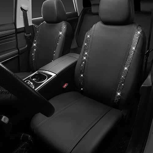Miniatura 44 de CAR PASS Funda de asiento trasero de cuero y diamantes de imitación brillantes, impermeable, diseño de diamante brillante, ajuste universal, tiras