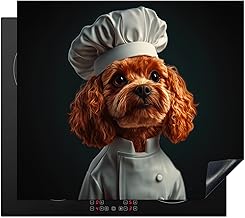 Induction Hob Cover Protector Mat 20.5"x23.6" / 60x52 cm Kitchen Universal Ceramic Covers for Electric Cookers Vinyl Brown - Chefs Hat - Dog