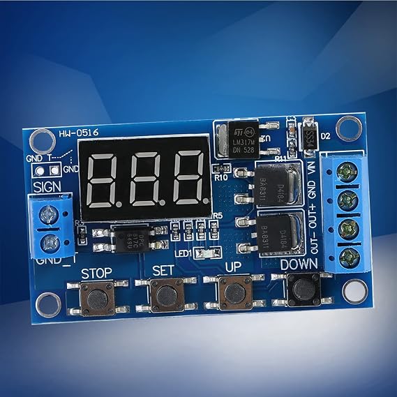 DC 5V-36V Cycle Timer Delay Timer Relay Module with LED Display, Dual-MOS Output Adjustable Time Delay 12V (0.1s to 999min), High Power Capacity Emergency Stop Function
