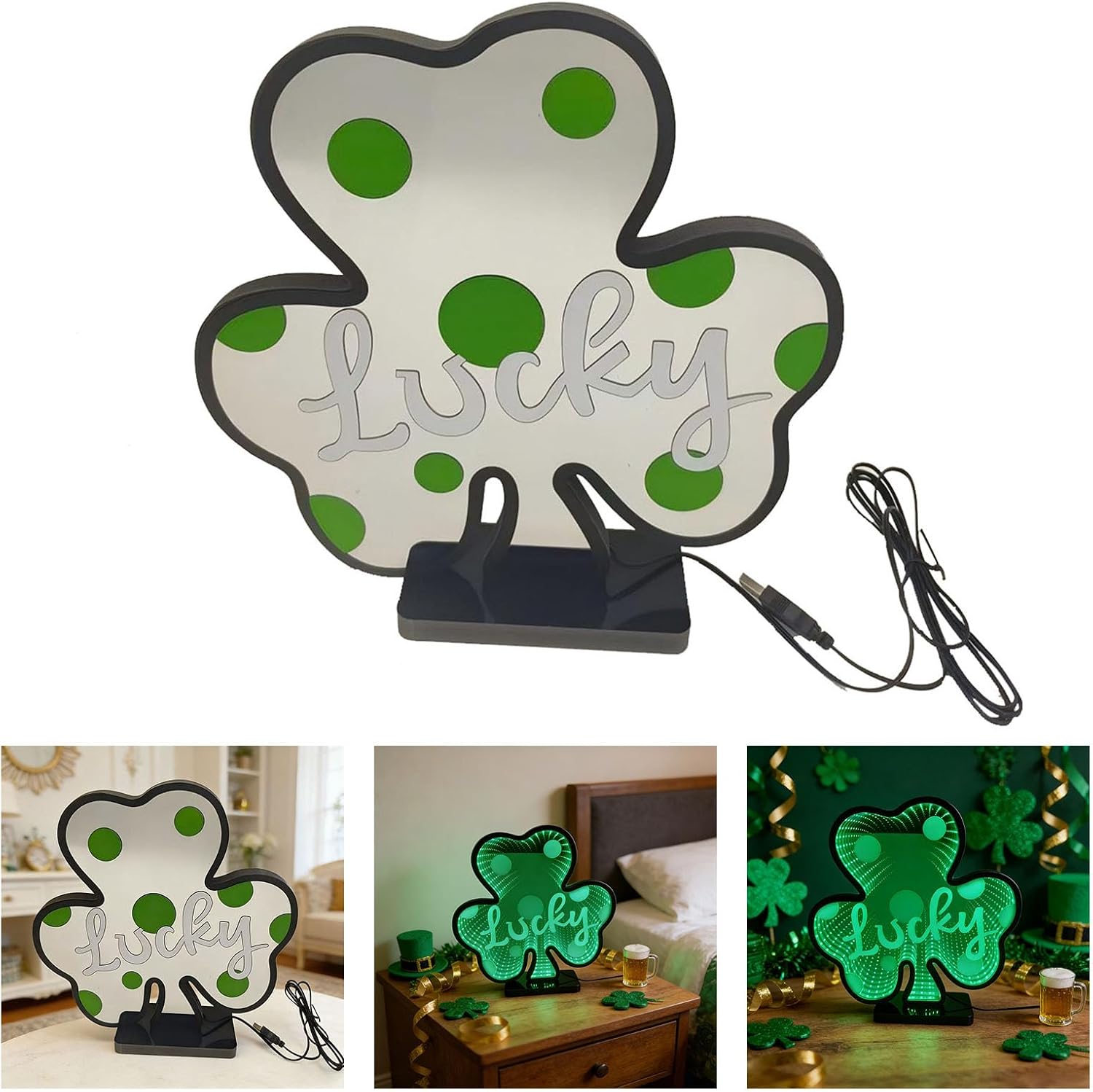 Easy Installation Desktop Decoration Led Light Home Decor Lamp Clovers Shape PVC Texture Perfect for Party Celebration PVC Festoon Lights