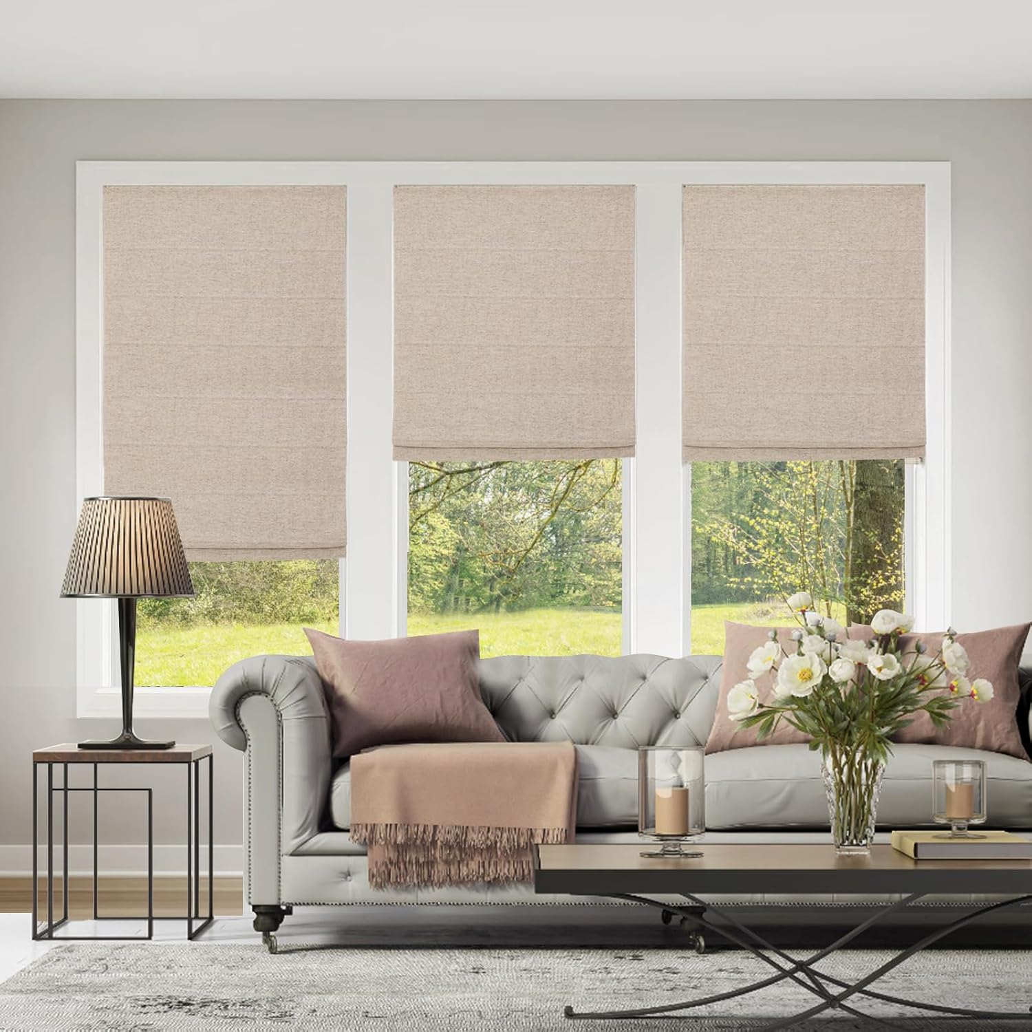 Artdix Blackout Roman Shades for Windows, Linen Brown Cordless Custom Roman Shades for Indoor Windows, Light Filtering Roman Shade Blind for Inside and Outside Mount