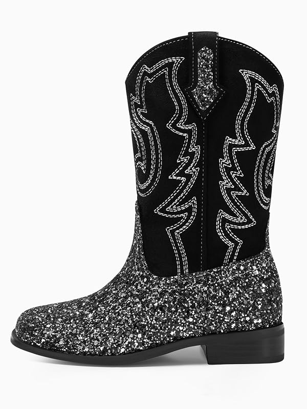 Haloumoning Girls Glitter Cowgirl Boots Embroidered Mid Calf Western Boots by Haloumoning - Used condition - Image 5