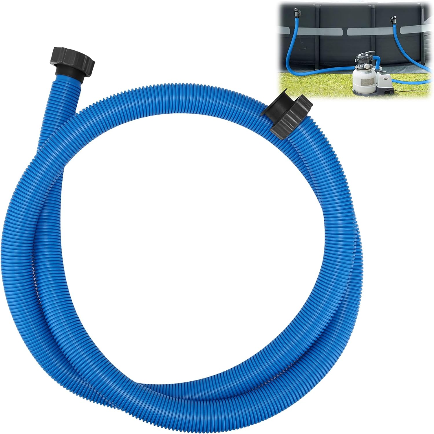 Frienda 10 ft Swimming Pool Replacement Hose - 1.5" Diameter Plastic Above Ground Hose Replacement Accessory for Home, Swimming Pool, Filter Pump, Saltwater Systems(Blue, Black)