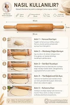 Transformacion Professional Dönerli Ahşap Merdane 43 cm, Ergonomik Şef Tipi Hamur Açma, Profesyonel Pizza, Börek ve Pasta Merdanesi 721902