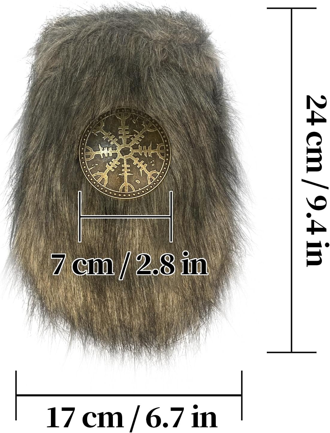 HiiFeuer Viking Faux Fur Belt Bag Nordic Badge Belt Pouch Fuzzy Portable Drawstring Purse Medieval Cosplay Side Pack Dice Bag (Brown A) - Image 6