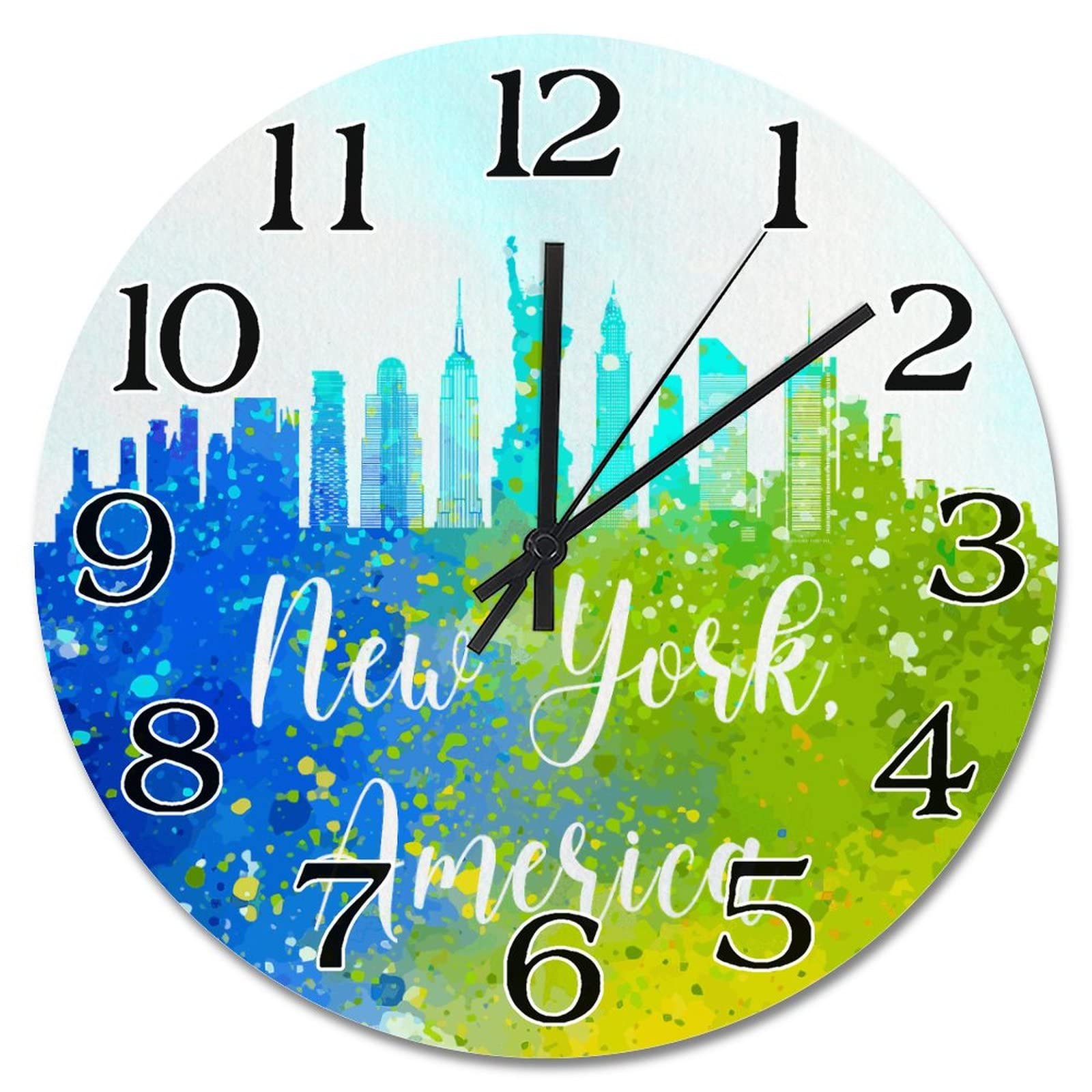 Horloge murale aquarelle New York silencieuse 38cm grand format salon