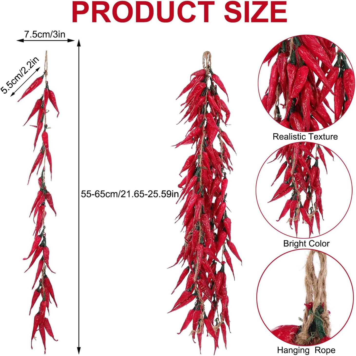 5 Pack Artificial Red Pepper Strings, Artificial Dried Chili Strings Simulation Fake Vegetables for Home Kitchen Farm Party Wall Decoration Photo Props (Red)