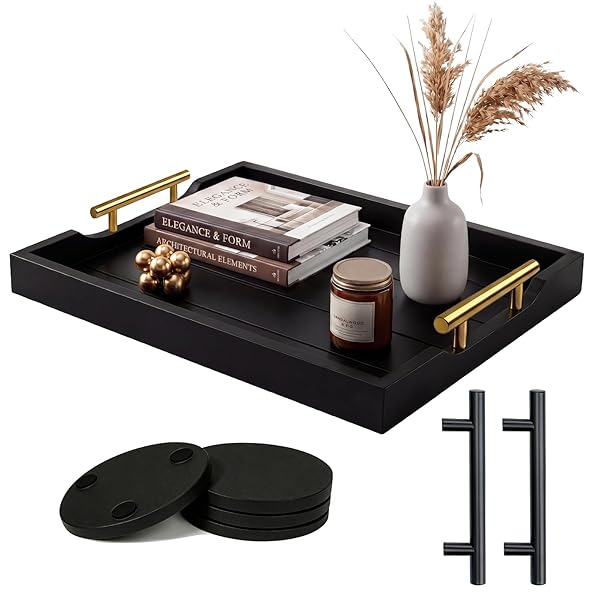 Large Black Wooden Ottoman Tray