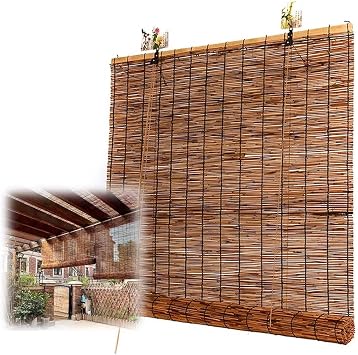 Bamboo Shades for Indoor/Outdoor, Bamboo Roller Shades Bamboo Blind Light Filtering Bamboo Roller Blinds, 26" 34" 38" 40" 52" 56" 62" 64" 70" 72" Wide for Home Window Brown Cordless Curtains56" x 60"