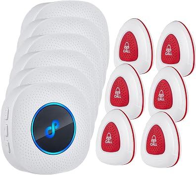 Caregiver Pager, Wireless SOS Call Button for Elderly at Home, Medical Life Alert System for Patients, Disabled, Nurses, 6 Receivers + 6 Buttons