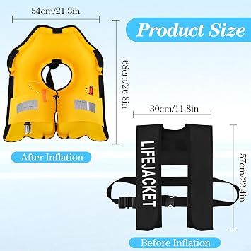 Adult Automatic Inflatable Kayak Vest PFD,Water Sports Vest for Boating Fishing Kayaking SUP Paddleboarding(fit Weight Below 330 lbs)