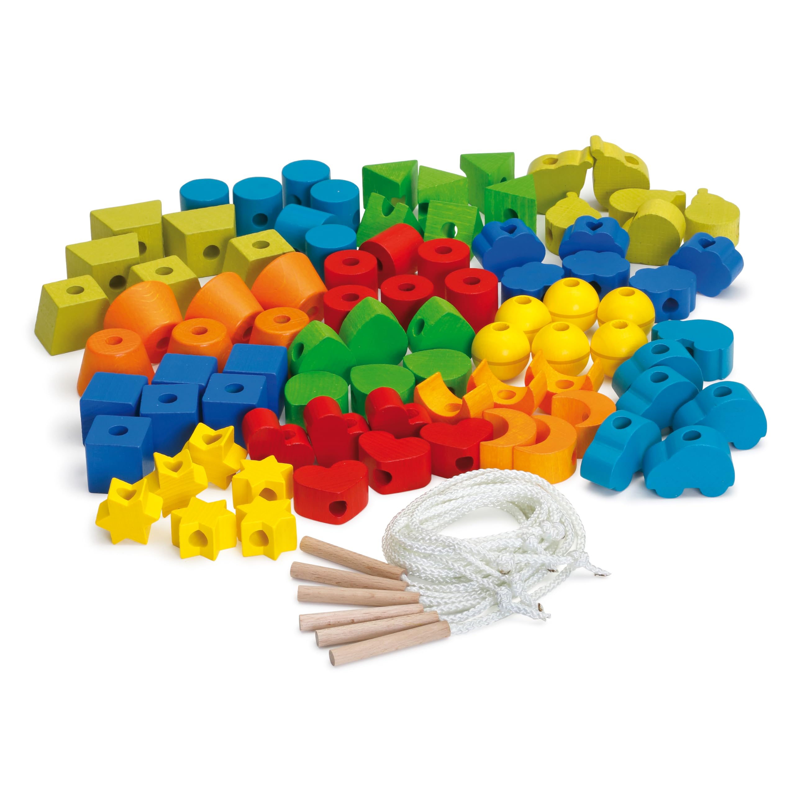 Erzi 42518 Lernspiel Fädelsteine aus Holz, für Kinder | Fördert Kreativität und Feinmotorik