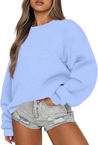 GQN Womens Crewneck Sweatshirt Long Sleeve with Pocket Hoodless Pullover Fleece 
