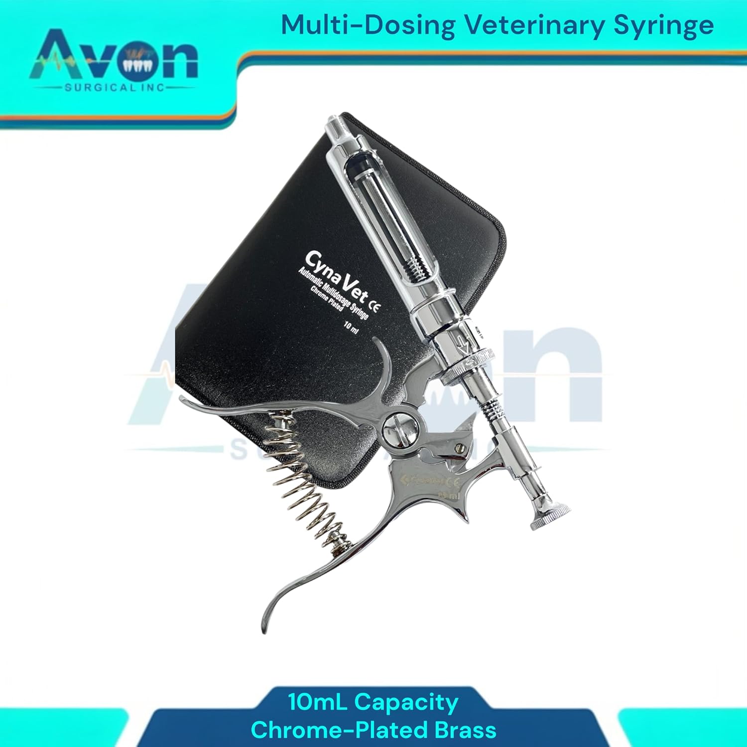 Livestock Multidosage Syringe 10cc Capacity, Automatic Dosing, Hauptner Veterinary Syringe | with Zipper Case | Chrome-Plated - Veterinary Tools