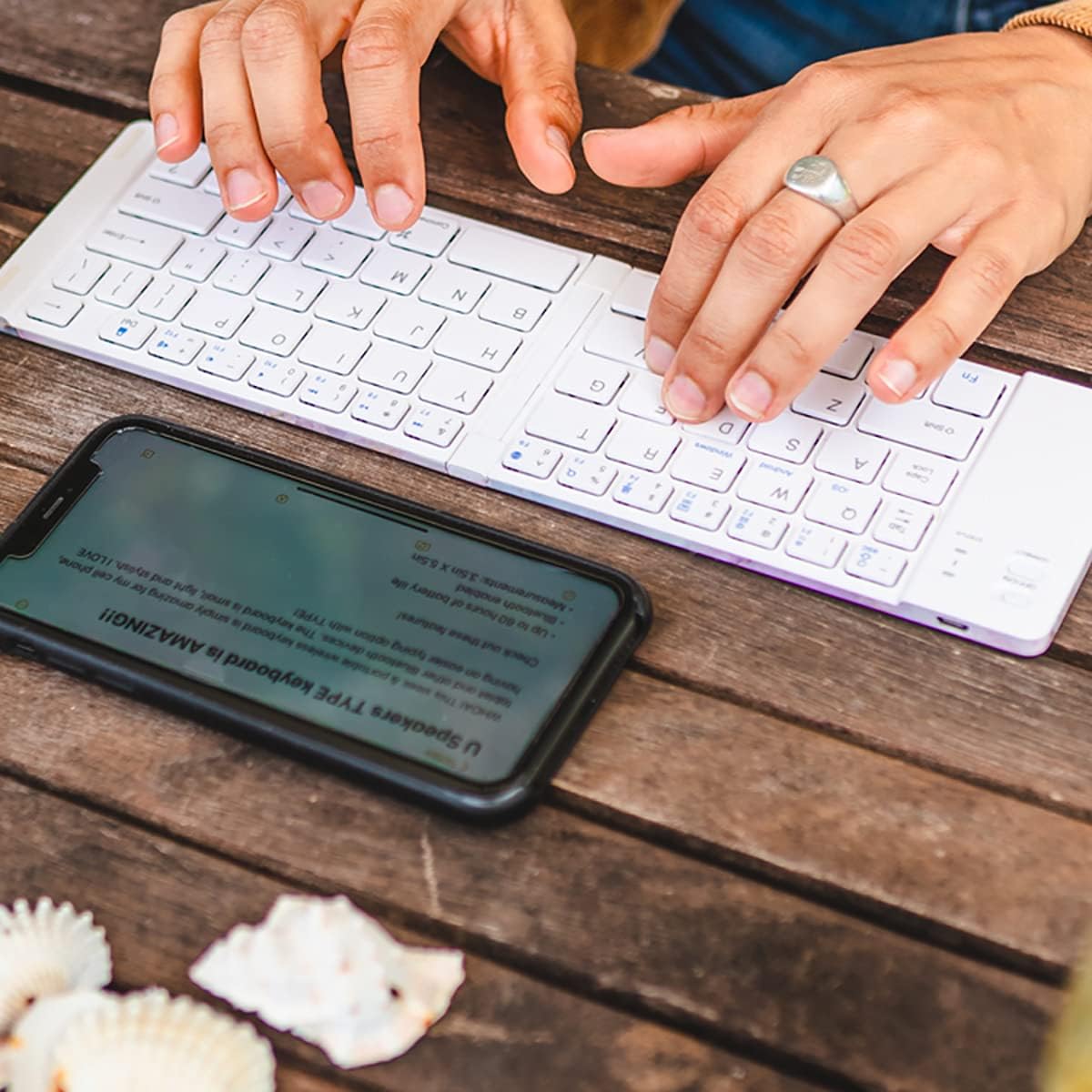 Exclusive Discount 50% Price Type Wireless Keyboard (Gemstone)- Foldable, Pocket Size, Bluetooth, for Smart Phones and Tablets, 60 Days of Battery on Standby and 2-3 Weeks of Battery Power While in Continuous use, Aluminum.