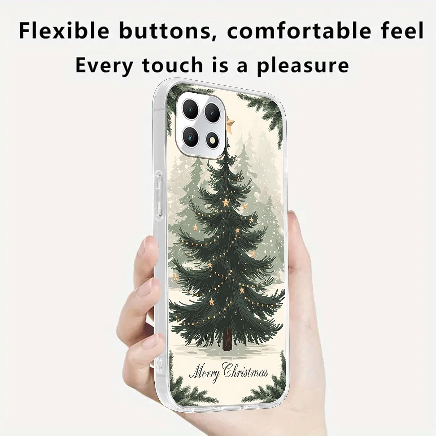 Merry Christmas Transparent Phone Case for T-Mobile Revvl 7 5G 6.58",Xmas Pattern with Christmas Tree Design Cases Stylish Pattern Cases for Girls Women Boys,Soft Silicone TPU Protective Cover image 4