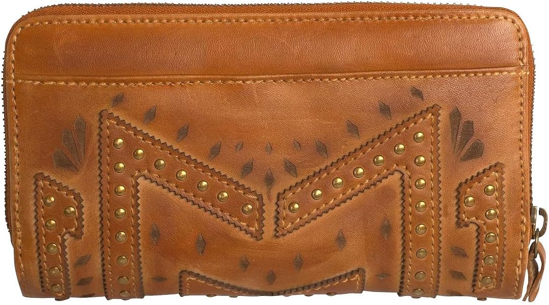 STS Ranchwear Women's Premium Full Grain Leather Wayfarer Chelsea Wallet with 8 Card Slots, Brown, 1 Zip Pocket