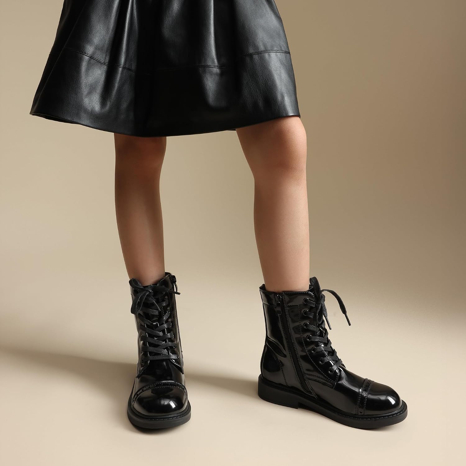 DREAM PAIRS Girls Boys Combat Ankle Boots Side Zipper Shoes with Lace Up for Toddler/Little Kid/Big Kid