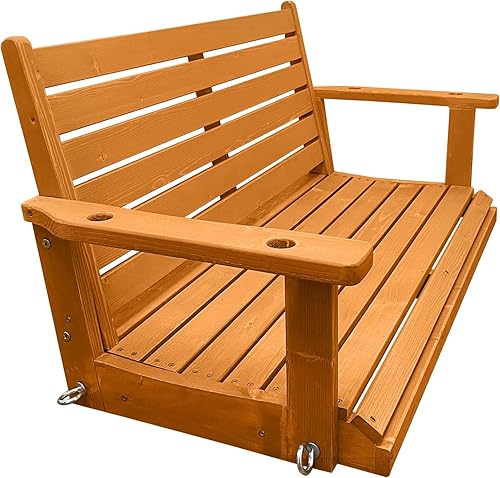 Miniatura 8 de Columpio de madera para porche, asiento ergonómico, columpio de banco con cadenas colgantes y resortes de 0.276 in, resistente, 800 libras, para