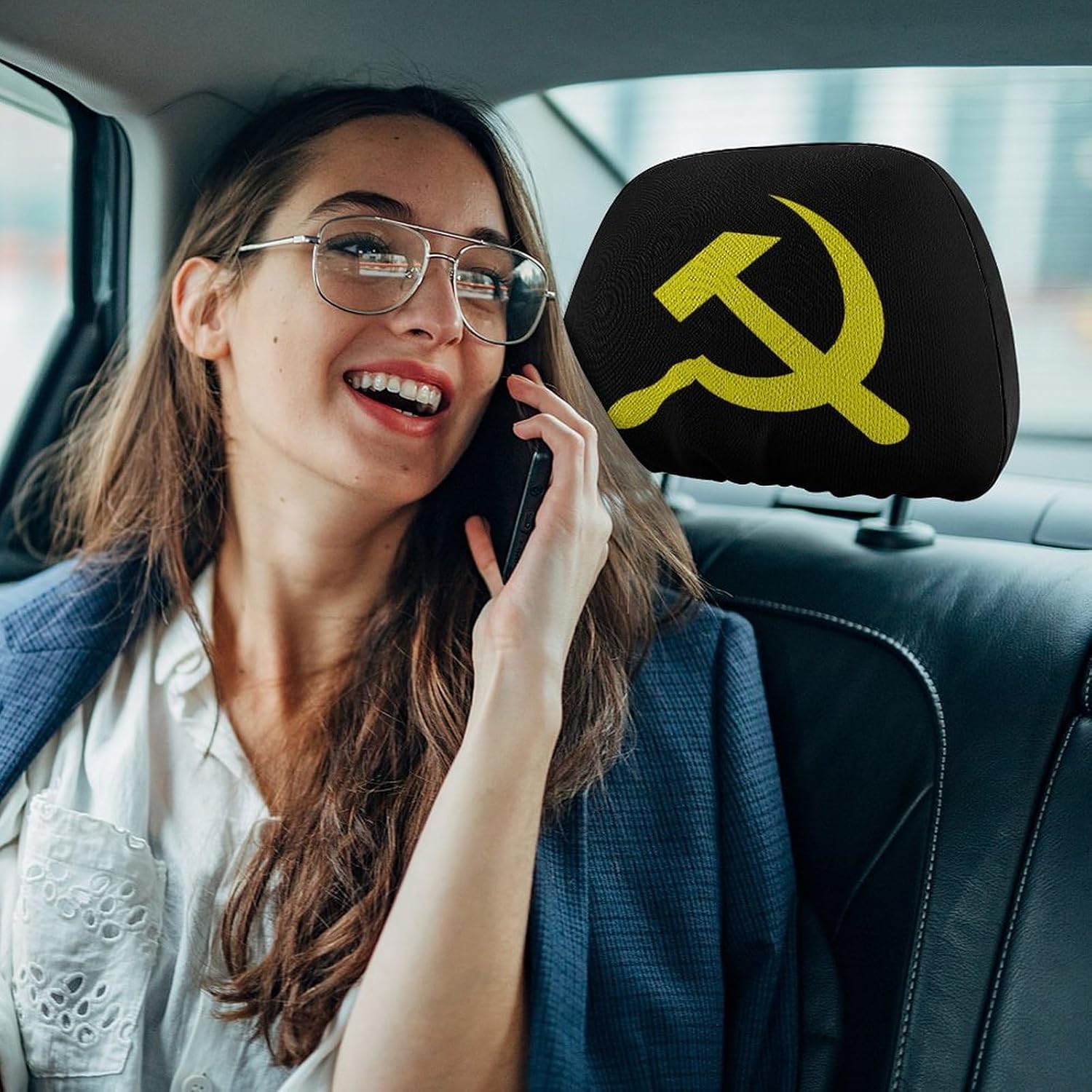 Sickle Flag Fashion Car Headrest Cover Novelty Elastic Seat Rest Covers for SUV Truck Sedan image 5