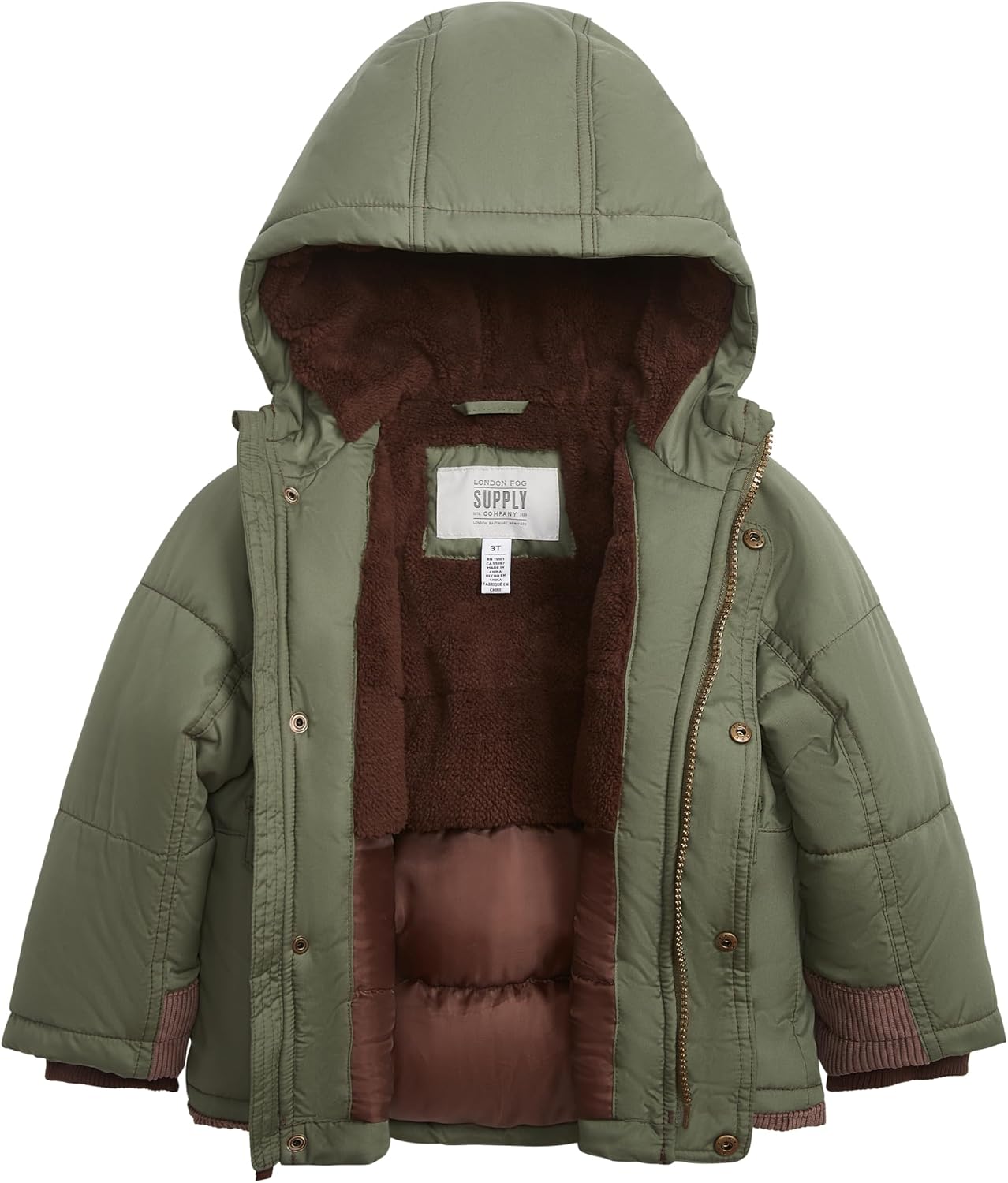 LONDON FOG Boys' Heavyweight Sherpa Lined Hooded Utility Winter Coat