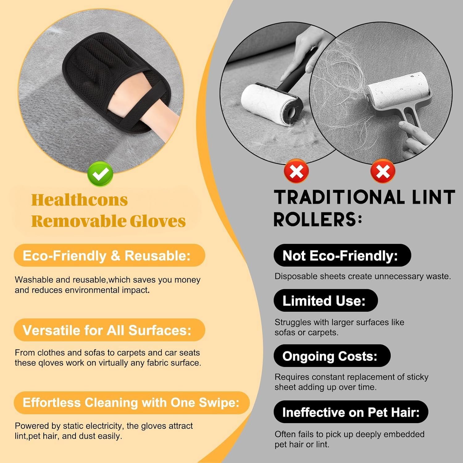 Electrostatic Pet Hair Remover Glove for Dogs & Cats – Reusable Fur Remover Brush for Furniture, Clothes, Sofas, Car Seats & Beds,| Washable, Eco-Friendly, No Sticky Tapes Needed (Glove) 1