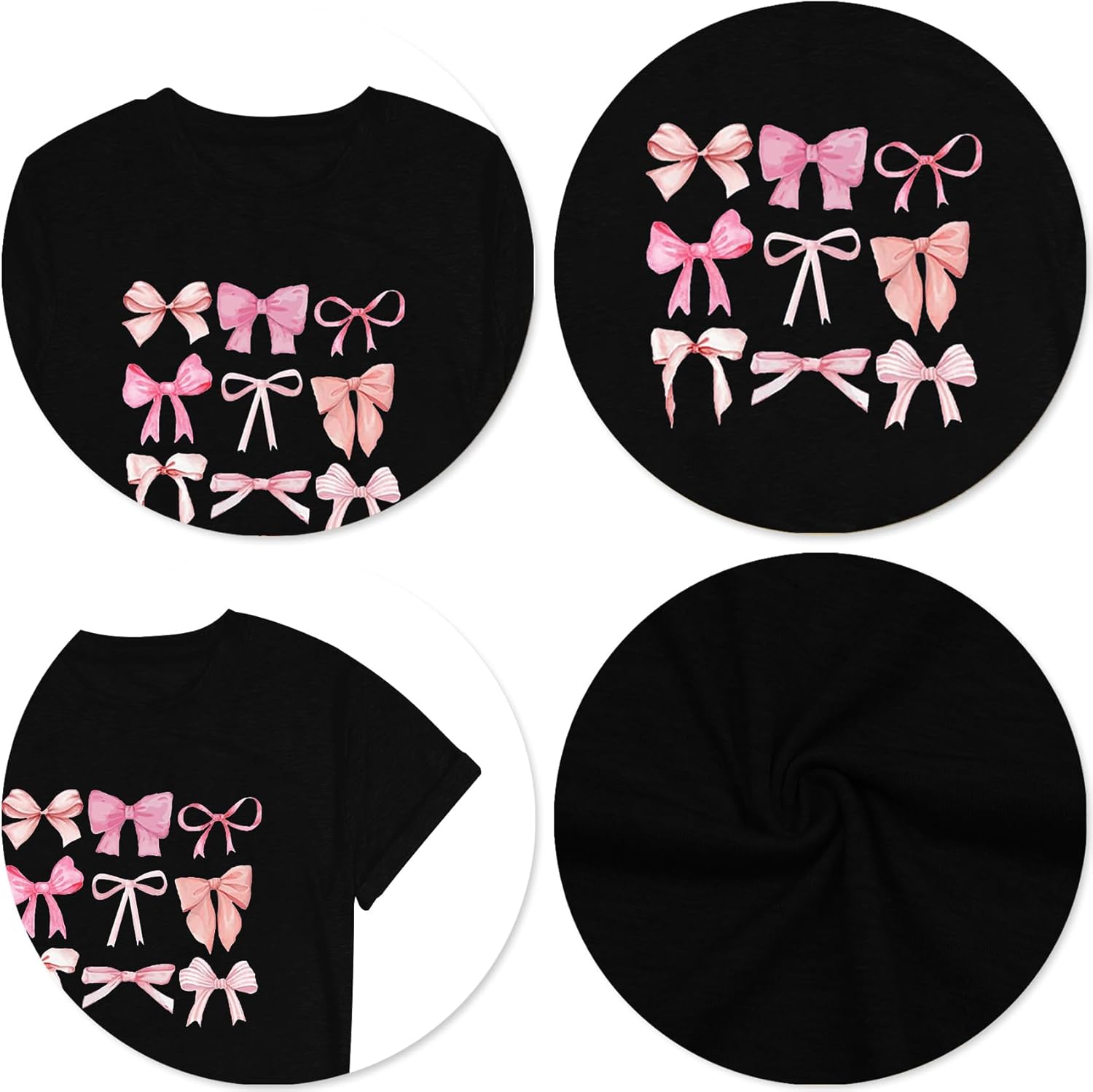 Womens Bow Shirt:Trendy Pink Bow Girly Tee Aesthetic T-Shirt Coquette Aesthetic Tee Tops - Image 5