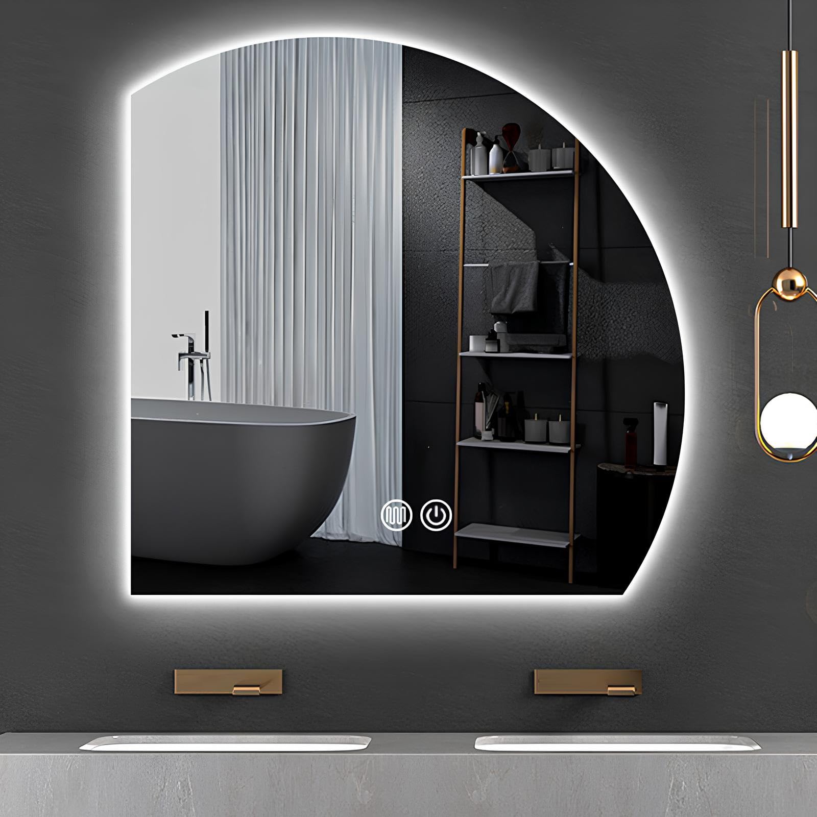 Miroir mural LED demi-lune anti-buée de 80cm pour illuminer et moderniser votre salle de bain