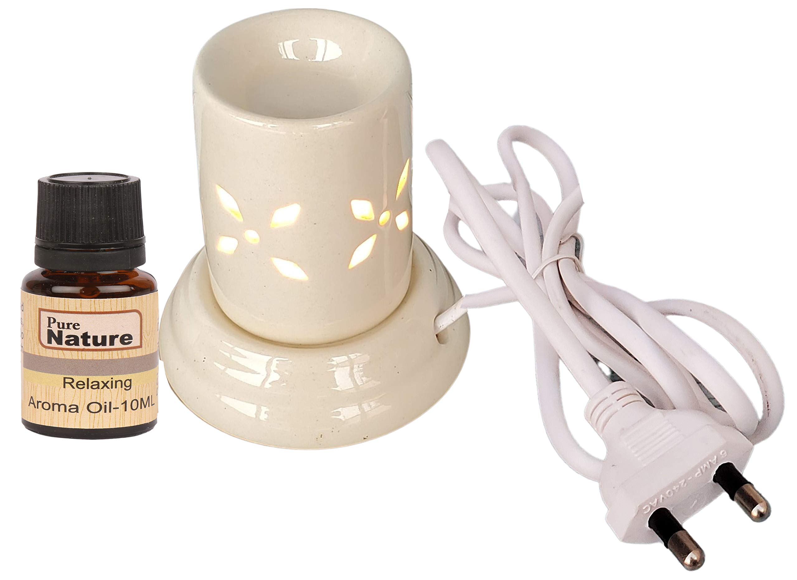 Pure Source India Ceramic Electric Aroma Diffuser For Home, Off White - (10 Ml Relaxing Fragrance)