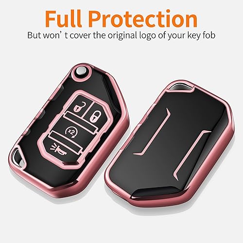 Miniatura 3 de Sindeda Funda para llavero Jeep con llavero suave de protección completa para llave, Rosado, 4 botones