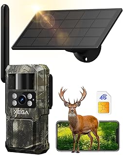 Xega 4G LTE Solar Hunting Camera with SIM Card, WiFi Free Photo Trapping Camera, 7800mAh Battery, Night Vision 950nm Infra…